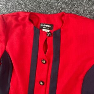 Vintage Kari's Place Blazer Jacket Womens 8 Red Black‎ Retro Formal Button Front